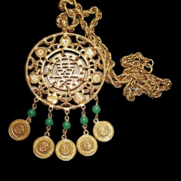 Vintage Goldette Asian Coin Dangle Necklace - Picture 4 of 5